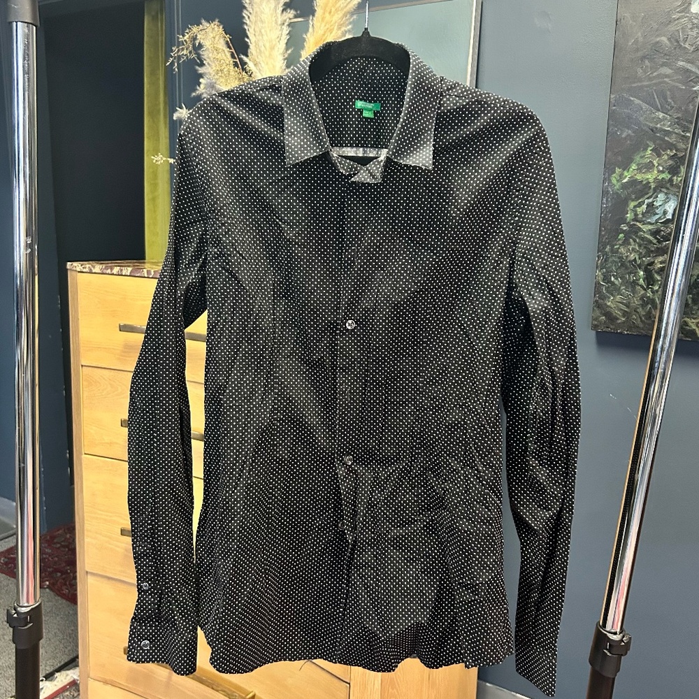 United Colors of Benetton Black Polka Dot Long Sleeve, Made in Italy | Size L